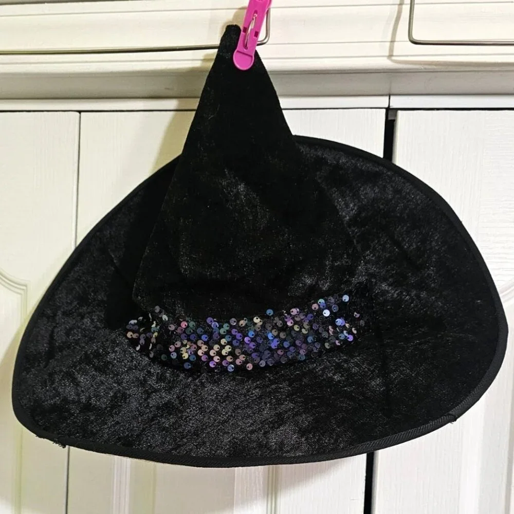 Purple Shredded Witch Costume Girls 4-6 Black Velvet Dress Hat Spirit Halloween - Picture 3 of 6